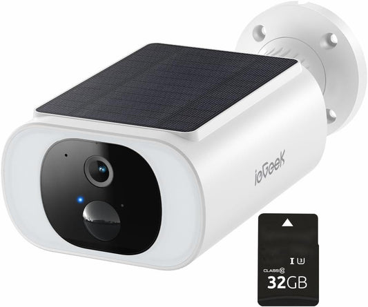 ieGeek 2K Solar Security Camera Outdoor Wireless with Embedded Solar Panel, Battery CCTV Camera Systems, Outdoor Camera Home WiFi Security Camera, Color Night Vision, Motion Detection,Siren Floodlight
