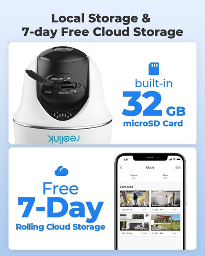REOLINK 5MP 4G LTE Cellular Security Camera Outdoor, 360° Pan-Tilt, Sim+32GB SD Card Included, Wireless Solar Powered, Color Night Vision, Smart AI Detection, Go PT Plus+Solar Panel, Updated Version