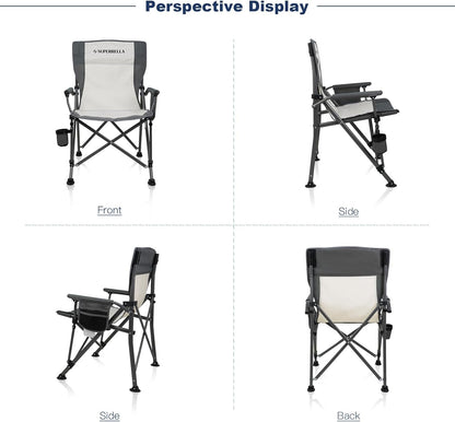 Superrella Camping Chair Folding Portable Lawn Chair Comfortable Hard Arm Sturdy for Family Camp, Outdoor, Sports, Beach, Travel, Beige, Supports 300 lbs