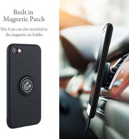 UEEBAI Case for Apple iPhone SE 2022 5G/iPhone 7/iPhone 8/iPhone SE 2020 (4.7 inches), Slim Liquid Silicone Phone Case with Ring Holder Kickstand Magnetic Car Mount Cover for iPhone SE3/SE2- Black