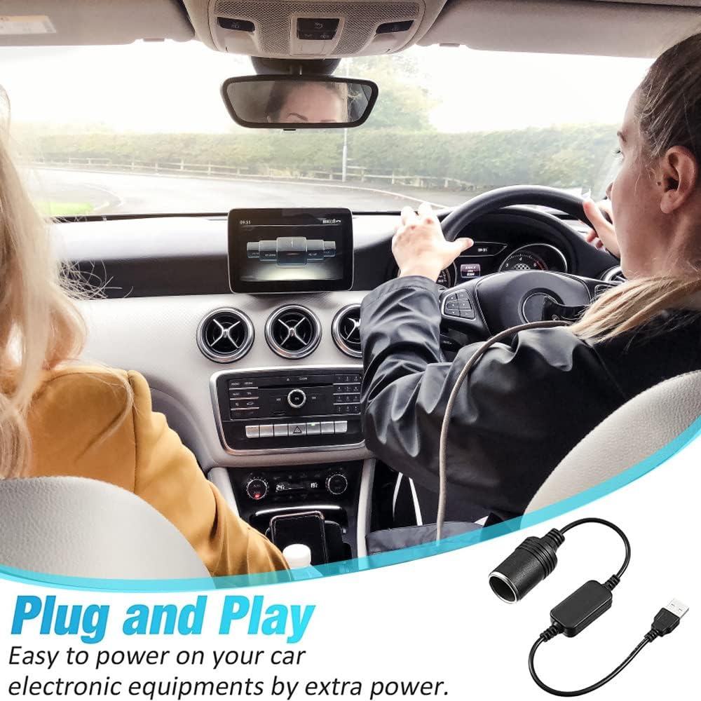 2 x USB A to Car Cigarette Lighter Socket Adapter 12V USB Converter 5V to Cigarette Lighter Socket 12V for Car Camera GPS E-Dog Mobile Phone Tablet (35cm, 60cm)