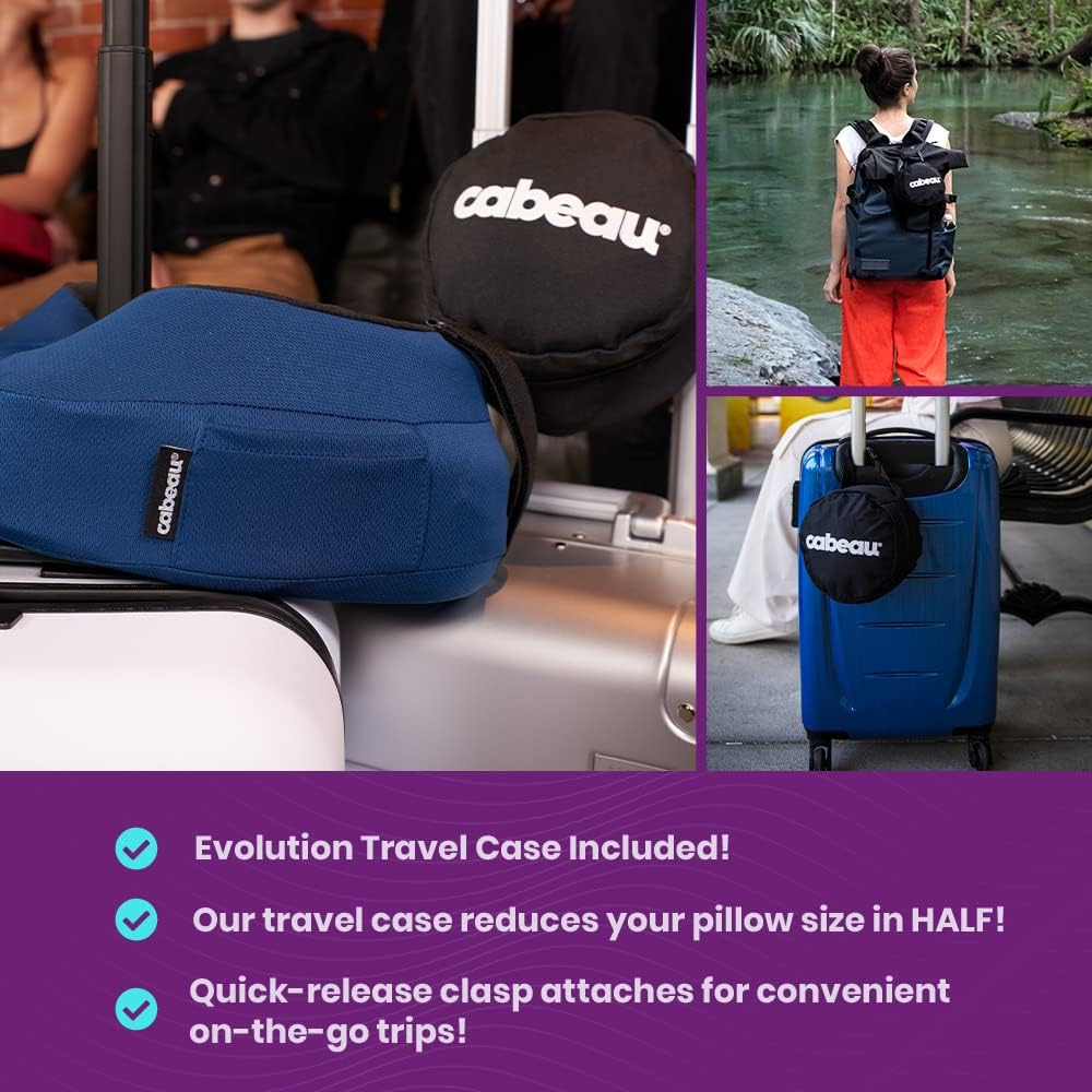 Cabeau Evolution S3 Travel Pillow - Straps to Airplane Seat - Ensures Your Head Won't Fall Forward - Relax with Plush Memory Foam - Quick-Dry Fabric Keeps You Cool and Dry (Jet Black).., Jet Black,