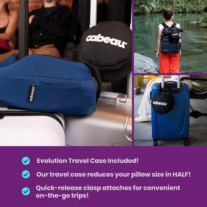 Cabeau Evolution S3 Travel Pillow - Straps to Airplane Seat - Ensures Your Head Won't Fall Forward - Relax with Plush Memory Foam - Quick-Dry Fabric Keeps You Cool and Dry (Jet Black).., Jet Black,