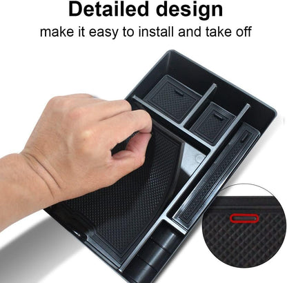BestEvMod for Ioniq5 Armrest Storage Box Center Console Organizer Tray Interior Accessories with Rubber Black Trim Compatible with Hyundai Ioniq 5 2022-2025 Accessories(V1)