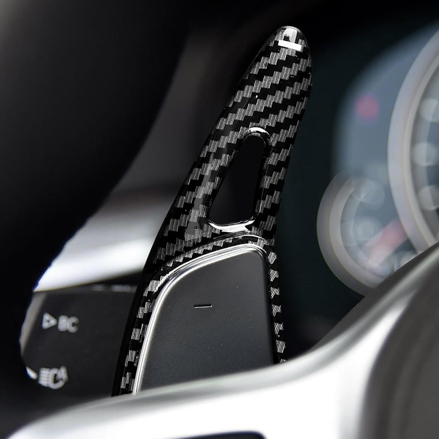 KUNGKIC For BMW 4 5 7 6 3 G20 G30 G11 G06 G01 G07 G29 G05 G15 G14 G22 G26 Steering Wheel Gear Lever ABS DSG Interior Extensions Decoration Accessories 2 Pieces Black Carbon Fiber