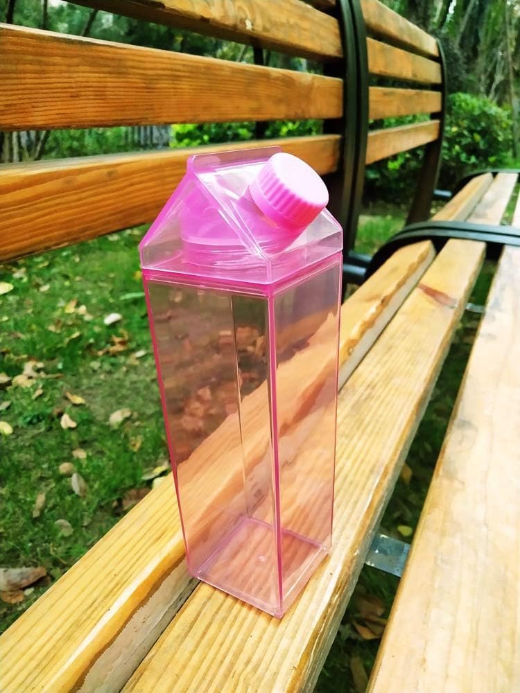 1000ml/34oz Cute Leakproof Clear Milk Carton Water Bottle Portable Drinkware for Outdoor Climbing Tour or Camping