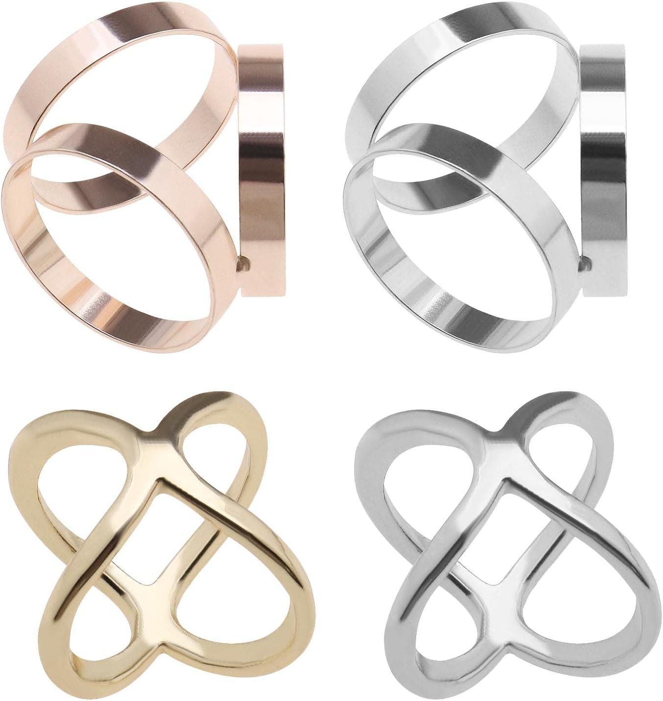 EMSea 4 Pieces Scarf Ring Buckle Metal Silk Scarf Clasp Clips in Gold Silver Clothing Wrap Holder Clothing Decoration Accessories in Modern Simple Style for Clothing Scarf