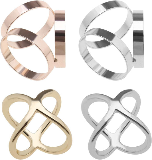 EMSea 4 Pieces Scarf Ring Buckle Metal Silk Scarf Clasp Clips in Gold Silver Clothing Wrap Holder Clothing Decoration Accessories in Modern Simple Style for Clothing Scarf
