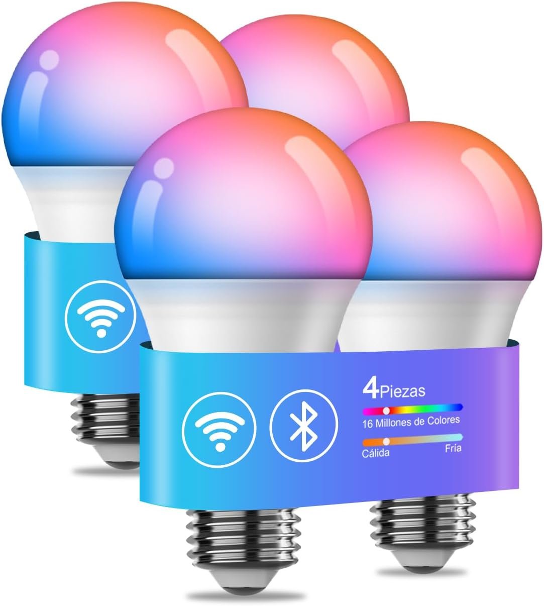 Vanance Smart Light Bulbs 4Pack, Work with Alexa Google Home, WiFi & Bluetooth Color Changing Led Light Bulbs, E27 A19 10W 800LM Dimmable Warm and Multicolor Smart Home Lighting, No Hub Required