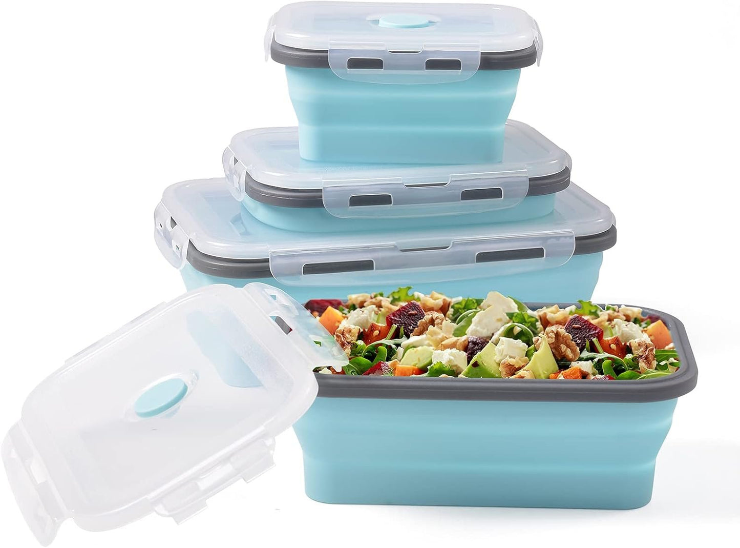 Xcellent Global Collapsible Silicone Food Storage Containers 4 Pack Lunch Bento Box BPA Free for Outdoor Camping, Hiking, Picnic CP012