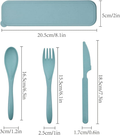 2 Sets Reusable Utensil Set with Case, Portable Camping Fork Knife Spoon Set, Wheat Straw Travel Utensils