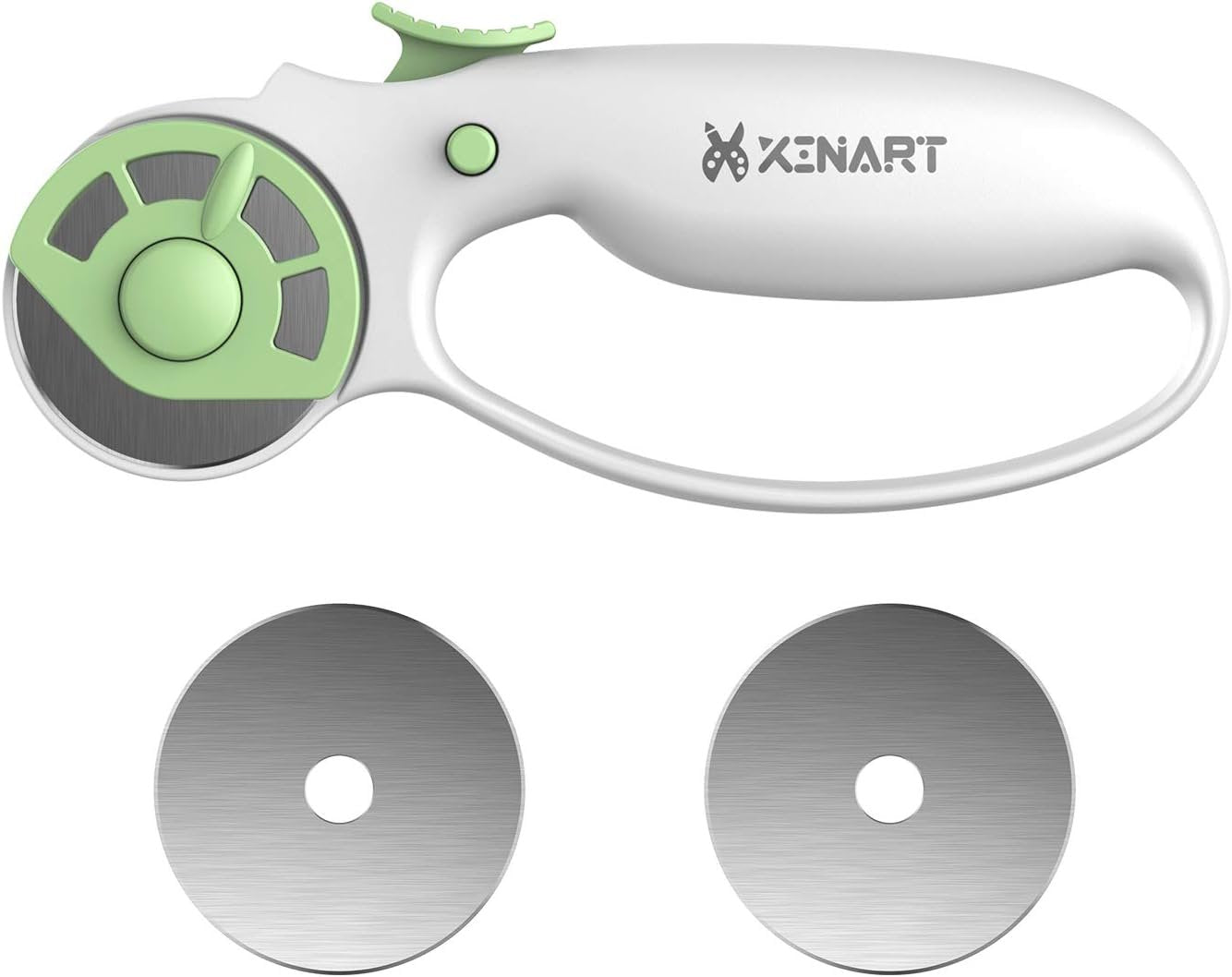 Xinart 45mm Rotary Cutter for Fabric Safety Lock Ergonomic Classic Comfort Loop Fabric Small Rotary Cutter for Sewing Quilting Crafting (Extra 2pcs Replacement Blades Included)-Green