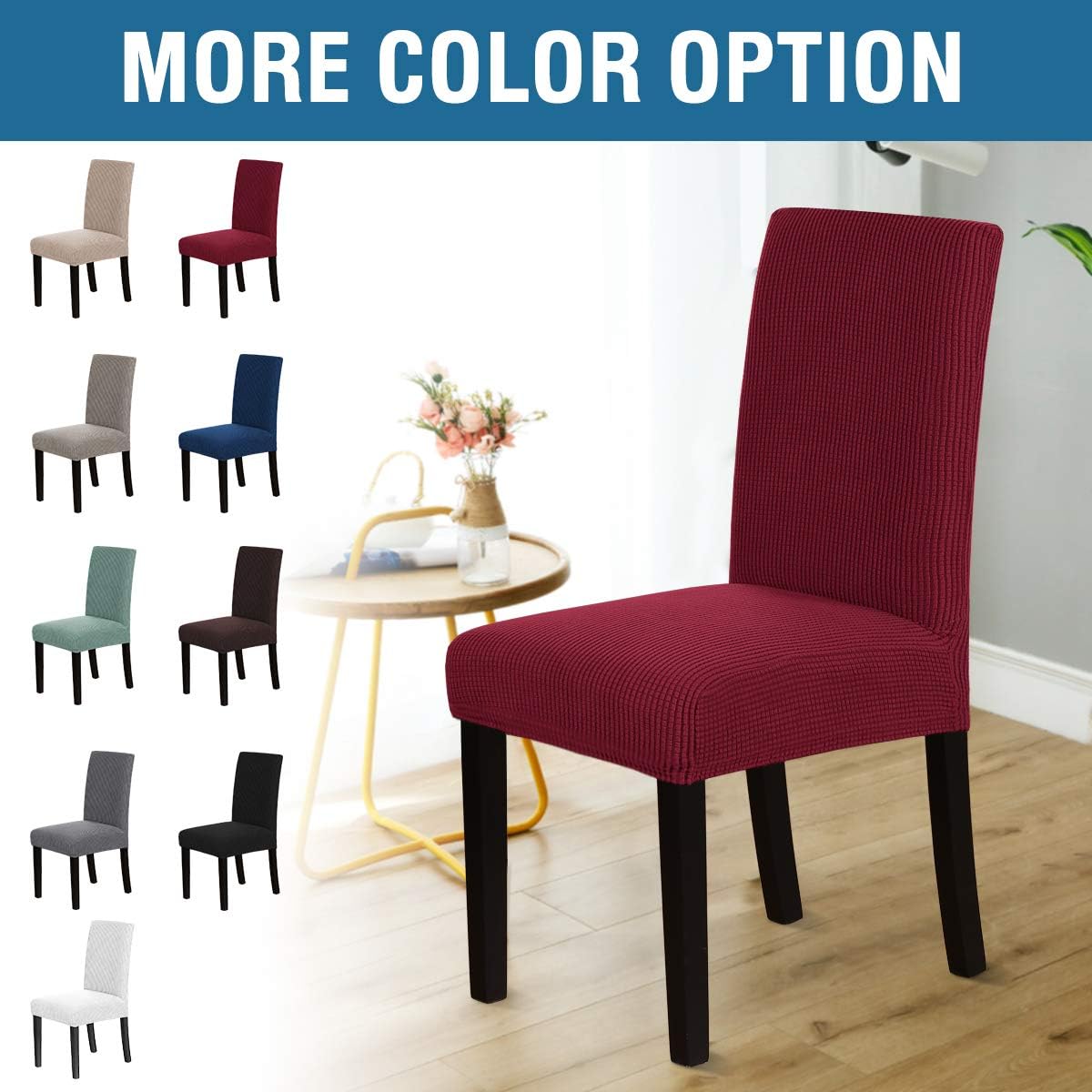 Smarcute Dining Chair Covers Stretch Removable Washable Chair Covers Chair Protector Home Decor Spandex Jacquard Dining Chair Protector Cover for Dining Room Set of 4, Burgundy