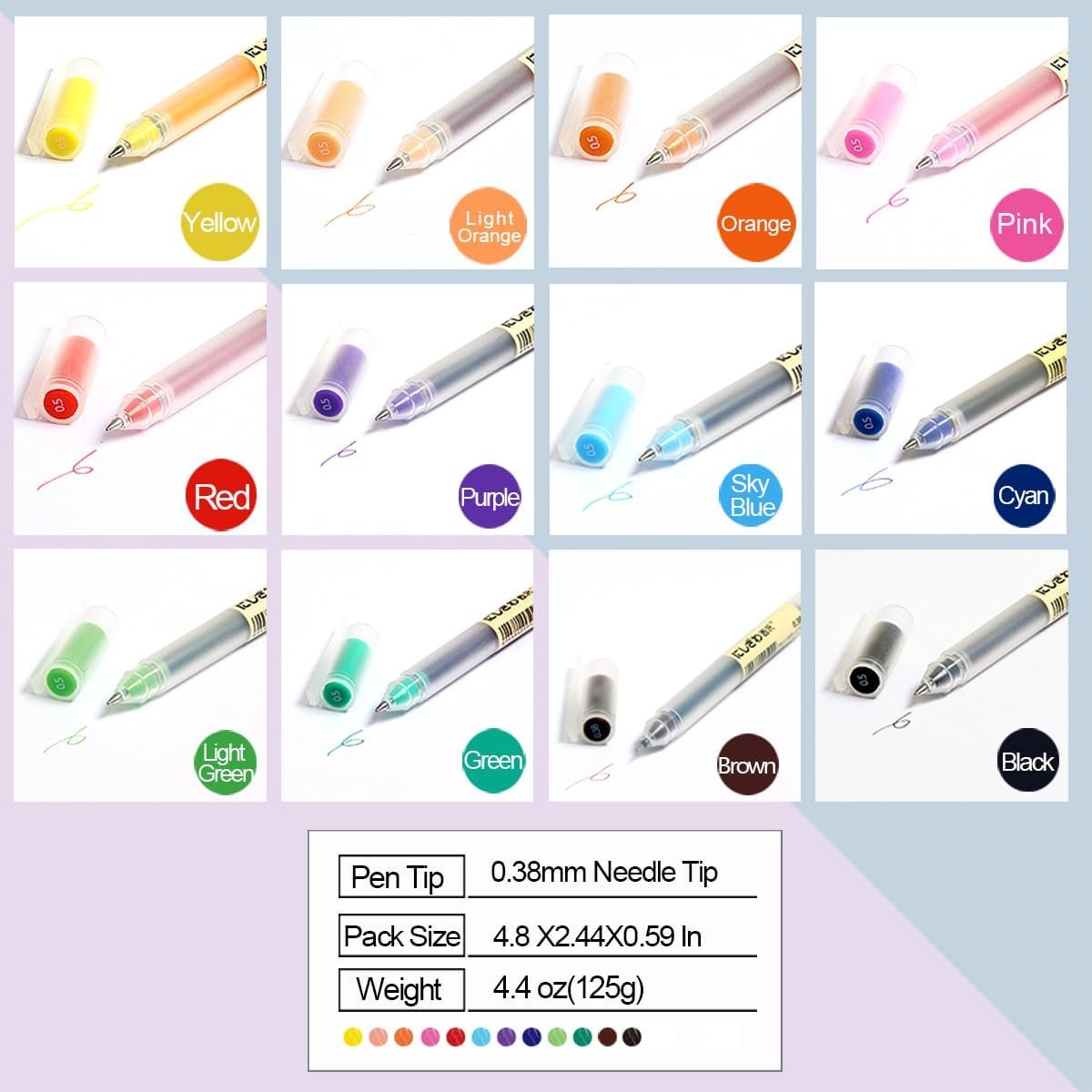 OBE WISEUS Color Gel Ink Pens for Writing,0.38mm Ballpoint,Office & School Stationery Supplies Pens,Minimalistic Japanese Style,12 Count(230-12BS)