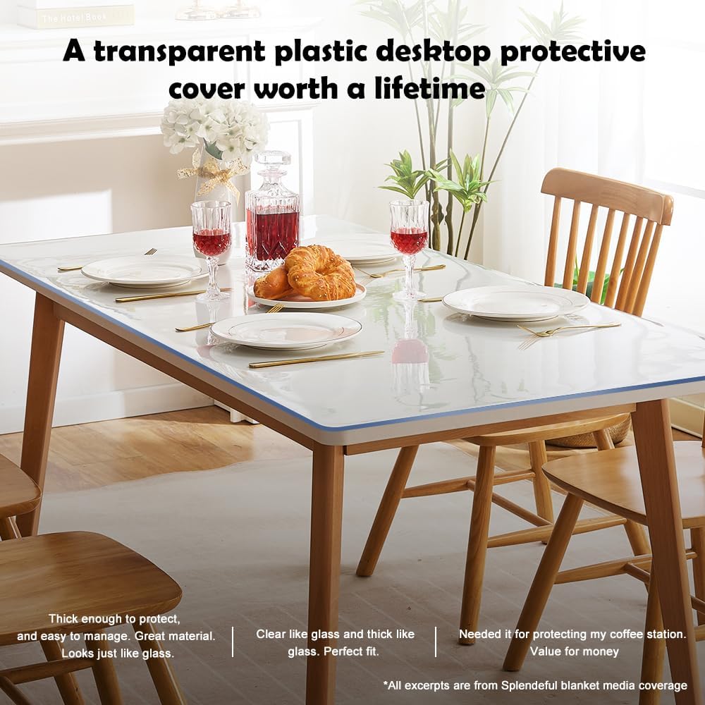 Thick Vinyl Clear Table Cover PVC Mat Pad Plastic Tablecloth 42x64 in Dining Living Room Party Table Top Protector Heavy Duty Easy Clean