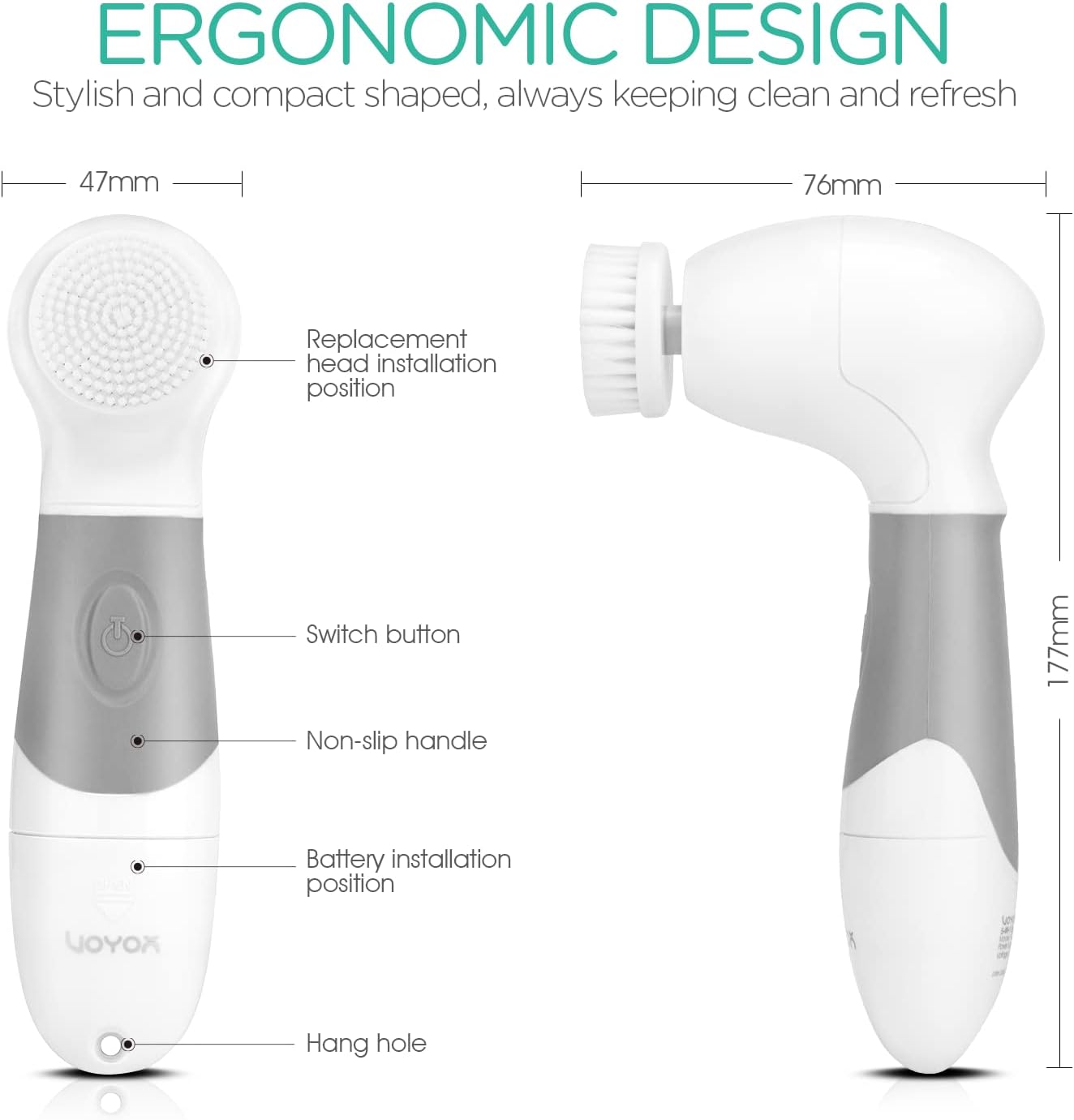 VOYOR 5-IN-1 Face Brush Exfoliation Facial Brush Microdermabrasion Pore Minimizer Pedicure Dead Skin Remover Makeup Remover Brush Body Cleansing Brush for Acne Blackhead Treatment Skin Care FB100