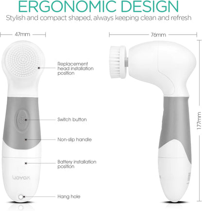 VOYOR 5-IN-1 Face Brush Exfoliation Facial Brush Microdermabrasion Pore Minimizer Pedicure Dead Skin Remover Makeup Remover Brush Body Cleansing Brush for Acne Blackhead Treatment Skin Care FB100