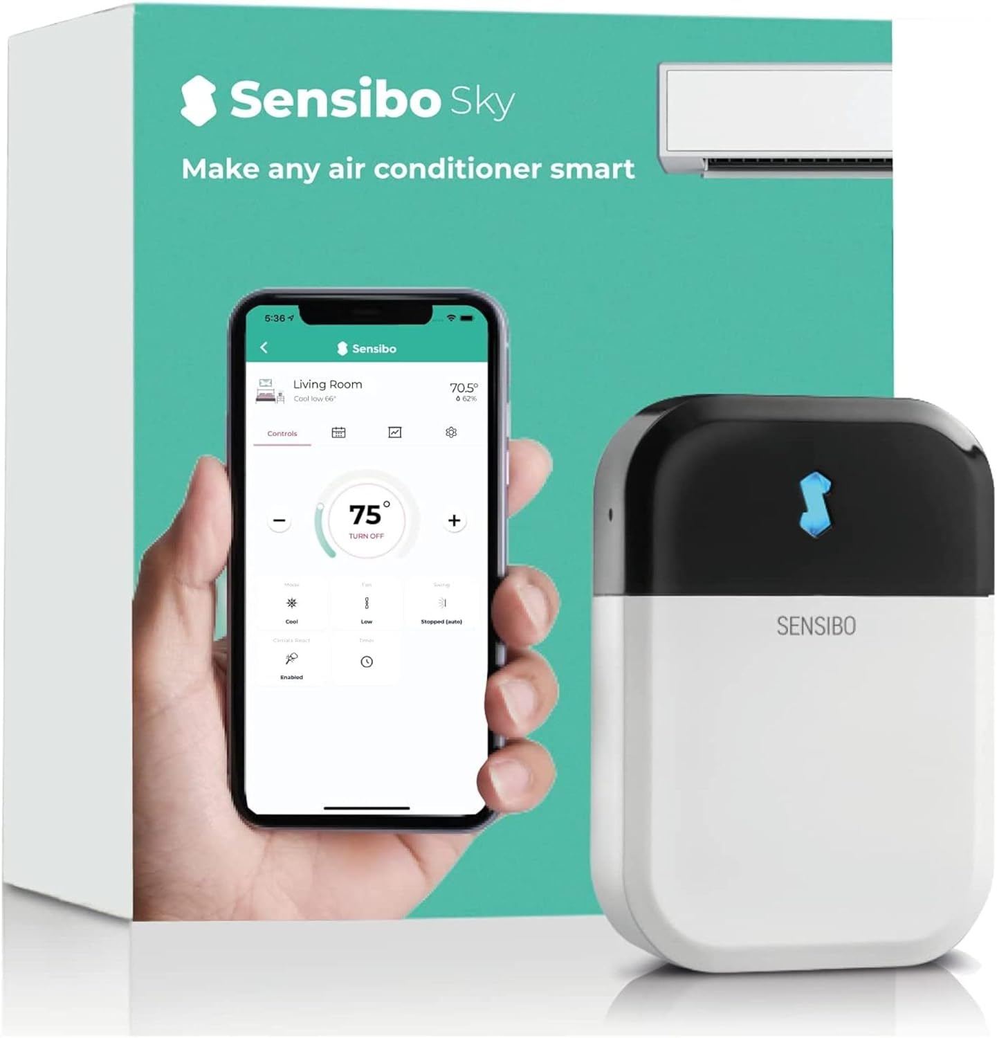 Sensibo Sky Smart Air Conditioning Control, Easy and Quick to Install by Yourself. Comfort and Energy Saving. Wifi Control Compatible with Google App, Alexa and Siri