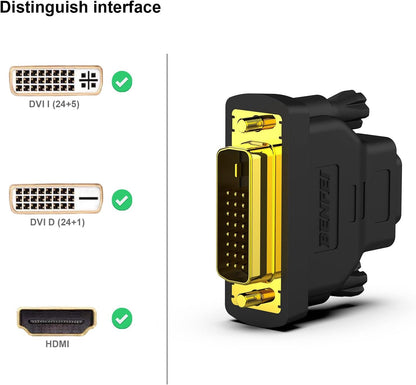 DVI to HDMI, BENFEI Bidirectional DVI (DVI-D) to HDMI Male to Female Adapter with Gold-Plated Cord 2 Pack
