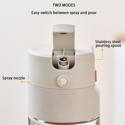 AoFly Oil Spray Bottle, 2 in 1 Olive Oil Dispenser, 20oz/600ml Glass Oil Bottle, Kitchen Tools & Gadgets for Air Fryer, Salad, Frying, BBQ (Beige)