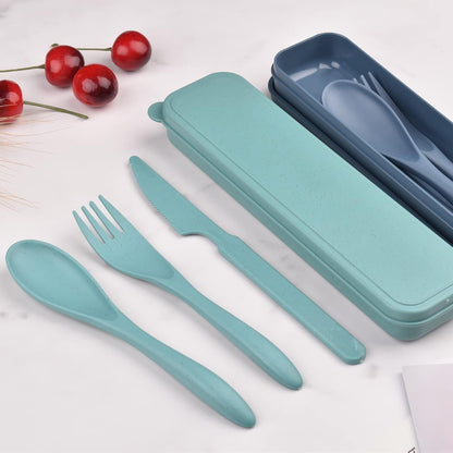 2 Sets Reusable Utensil Set with Case, Portable Camping Fork Knife Spoon Set, Wheat Straw Travel Utensils
