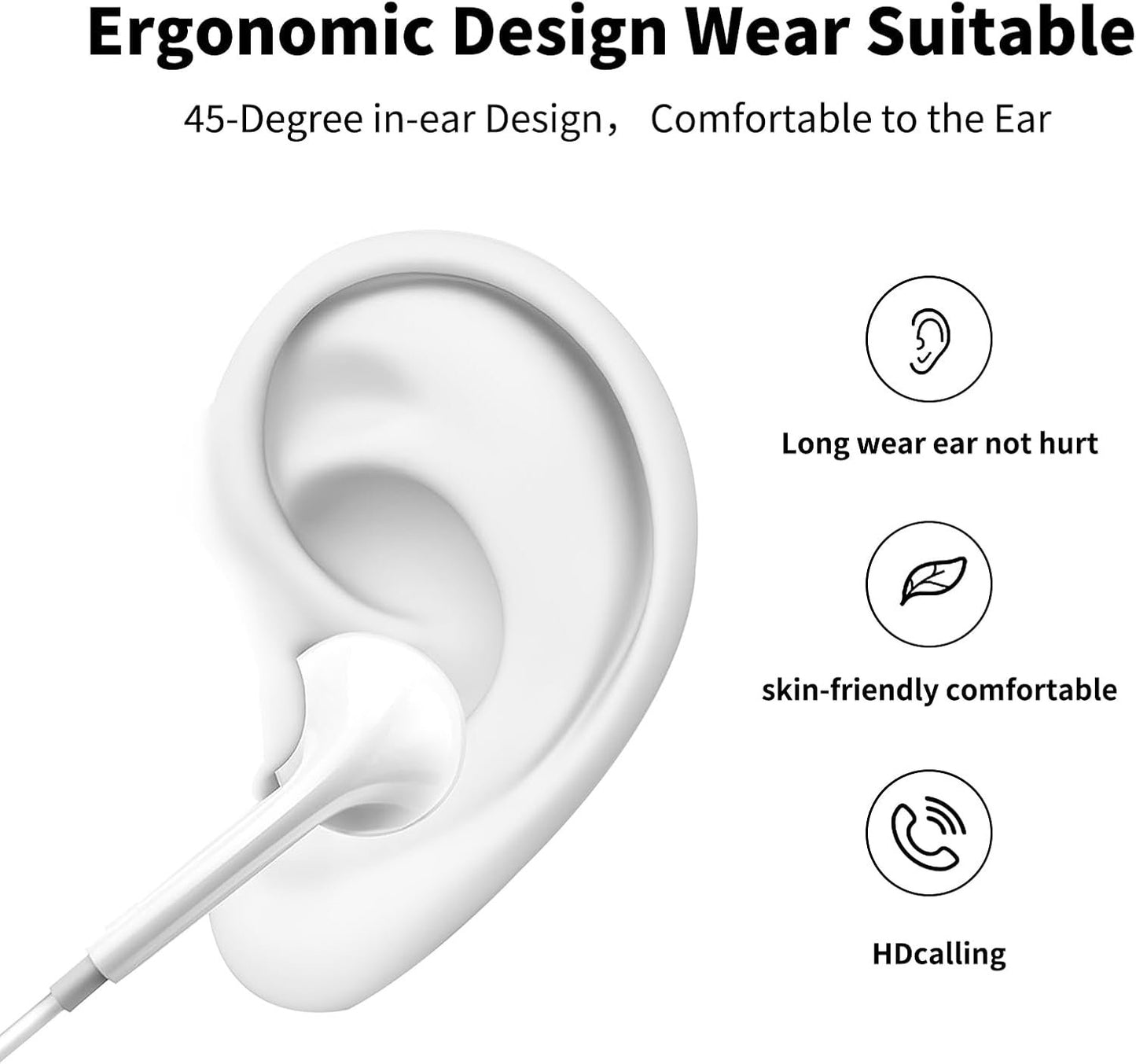 Feefuzz 2 Packs Apple Wired Headphones Earbuds with Microphone,in-Ear Earphones Volume Control[Apple MFi Certified] Compatible iPhone/ipad/Android/Computer 3.5mm Jack Devices, White, Small-6 (MX13)