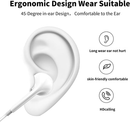 Feefuzz 2 Packs Apple Wired Headphones Earbuds with Microphone,in-Ear Earphones Volume Control[Apple MFi Certified] Compatible iPhone/ipad/Android/Computer 3.5mm Jack Devices, White, Small-6 (MX13)