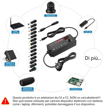 SHNITPWR Alimentatore universale da 3,5V ~ 24V, 48W, 2A, AC/DC, con 14 connettori adattatori, per dispositivi elettronici da 3,5 V a 24V, cornice per fotocamera per baby monitor e strisce LED, ecc.