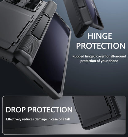 GBEE for Samsung Galaxy Z Fold 5 Case with Kickstand & Screen Protector & Card Holder & Sliding Camera Cover & Hinge Protection, Durable Rugged Stand Wallet Phone Case for Galaxy Z Fold 5 2023, Black