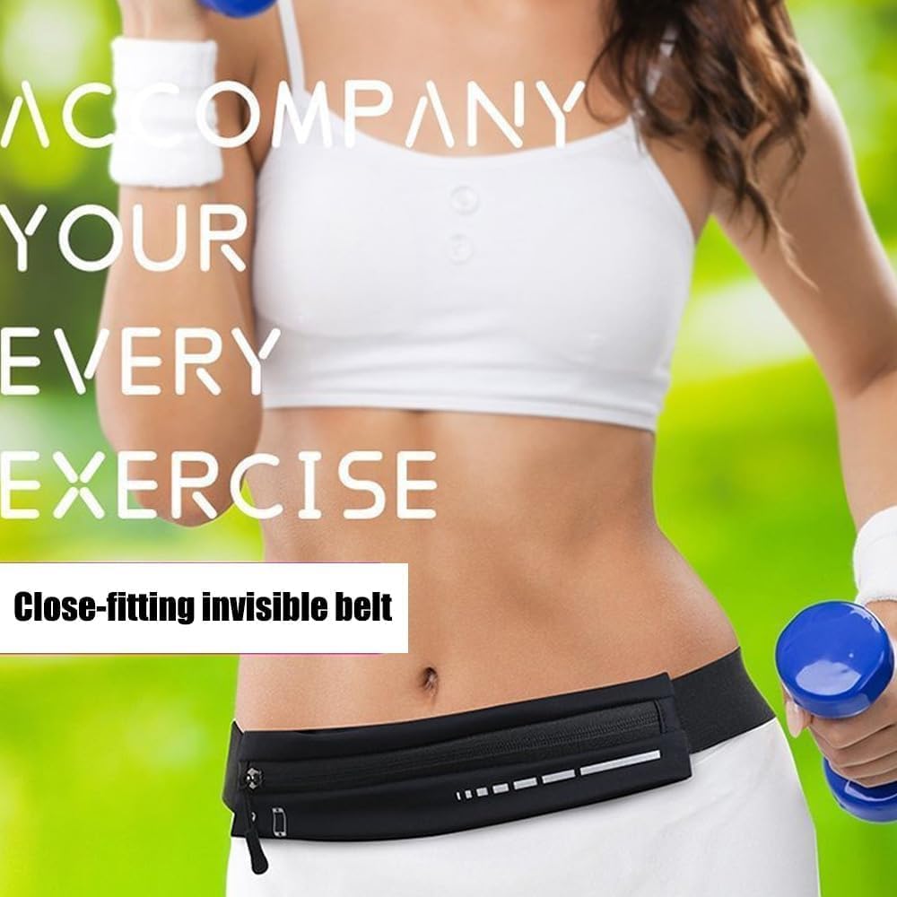 Slim Running Belt Fanny Pack, Adjustable Reflective Phone Holder Runners Waist Pouch Belt for Workout, Money Belt Running Gift Gear Accessories (Black)