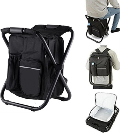 Cywaai Backpack Cooler Chair, Portable Backpack Seat, Folding Portable Seat, Large Capacity Bag, Outdoor Camping Stool Travel, Beach, Hiking, Picnic, Hunting, Fishing Gear(Black)