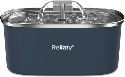 Cat Water Fountain Stainless Steel: 3.2L/108oz Pet Fountain Water Bowl Automatic Drinking Dispenser Cat Feeding & Watering Supplies, Ultra-Quiet Pump & Replacement Filter for Cats Inside(Navy)