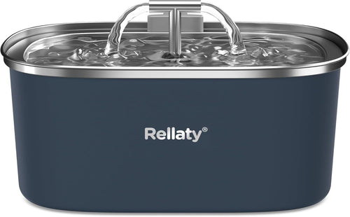 Cat Water Fountain Stainless Steel: 3.2L/108oz Pet Fountain Water Bowl Automatic Drinking Dispenser Cat Feeding & Watering Supplies, Ultra-Quiet Pump & Replacement Filter for Cats Inside(Navy)
