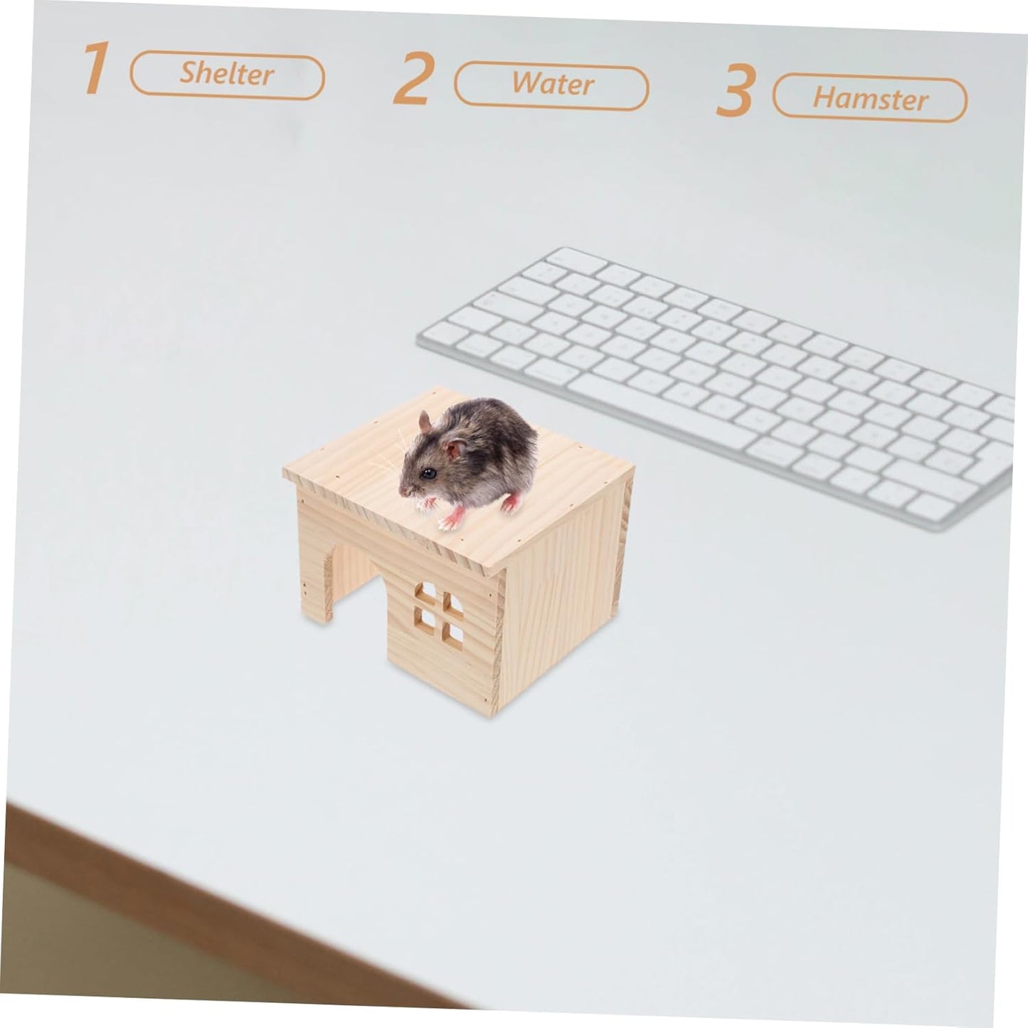 ibasenice Wood Hamster House with Ladder Multifunctional Feeding Watering Platform Adorable Wood Hideout for Hamsters Rats and Gerbils Stylish Cage Accessory for Small Animals