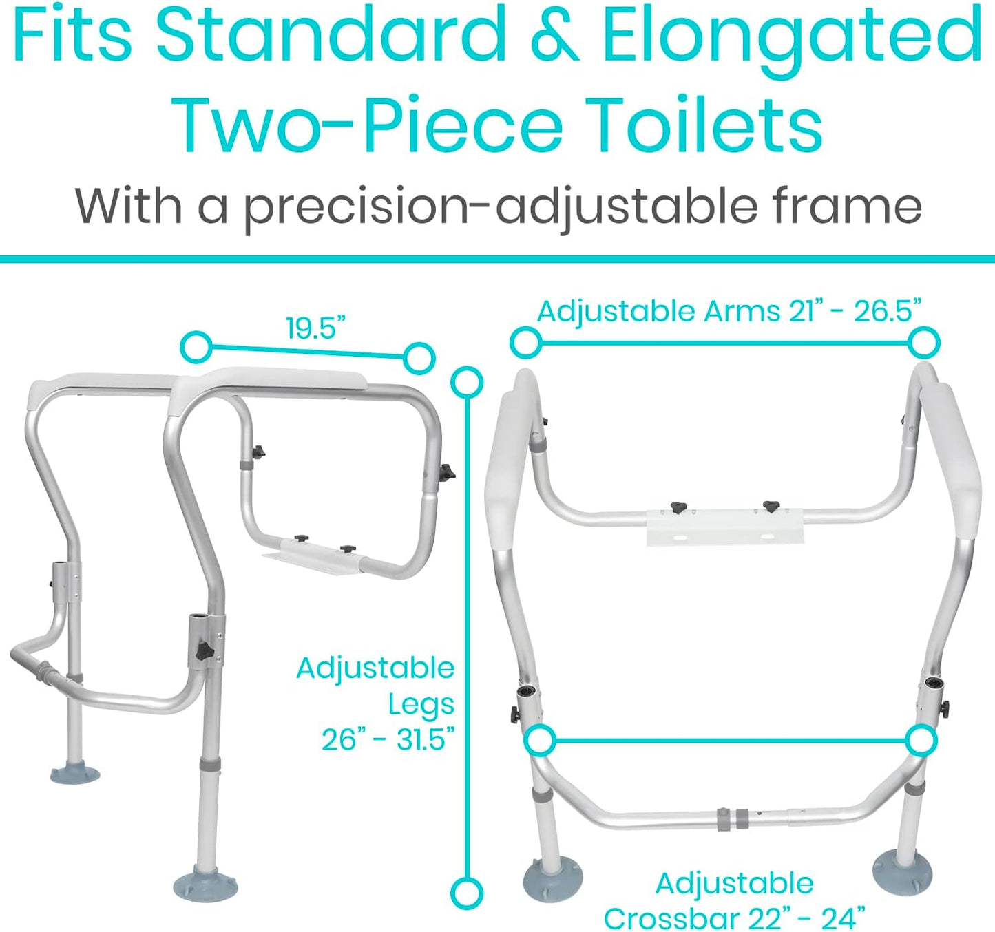 Vive Toilet Safety Rail Frame - Grab Bars for Bathroom - Fall Prevention - Adjustable Non Slip for Adults, Seniors, Elderly, Disabled, Handicapped - Padded Handle Support - Medical Device for Home Use
