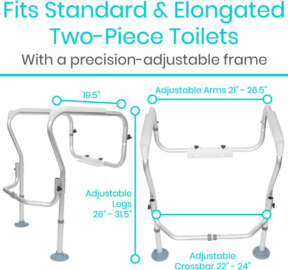 Vive Toilet Safety Rail Frame - Grab Bars for Bathroom - Fall Prevention - Adjustable Non Slip for Adults, Seniors, Elderly, Disabled, Handicapped - Padded Handle Support - Medical Device for Home Use