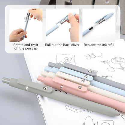 ZCOINS 5 Pcs 0.5mm Retractable Black Ink Gel Pens with Refills, Fine Point, Quick Dry, Smooth Writing, Japanese Rollerball Gel Pens for Journaling Nurse Office School Stationery Supplies Gifts