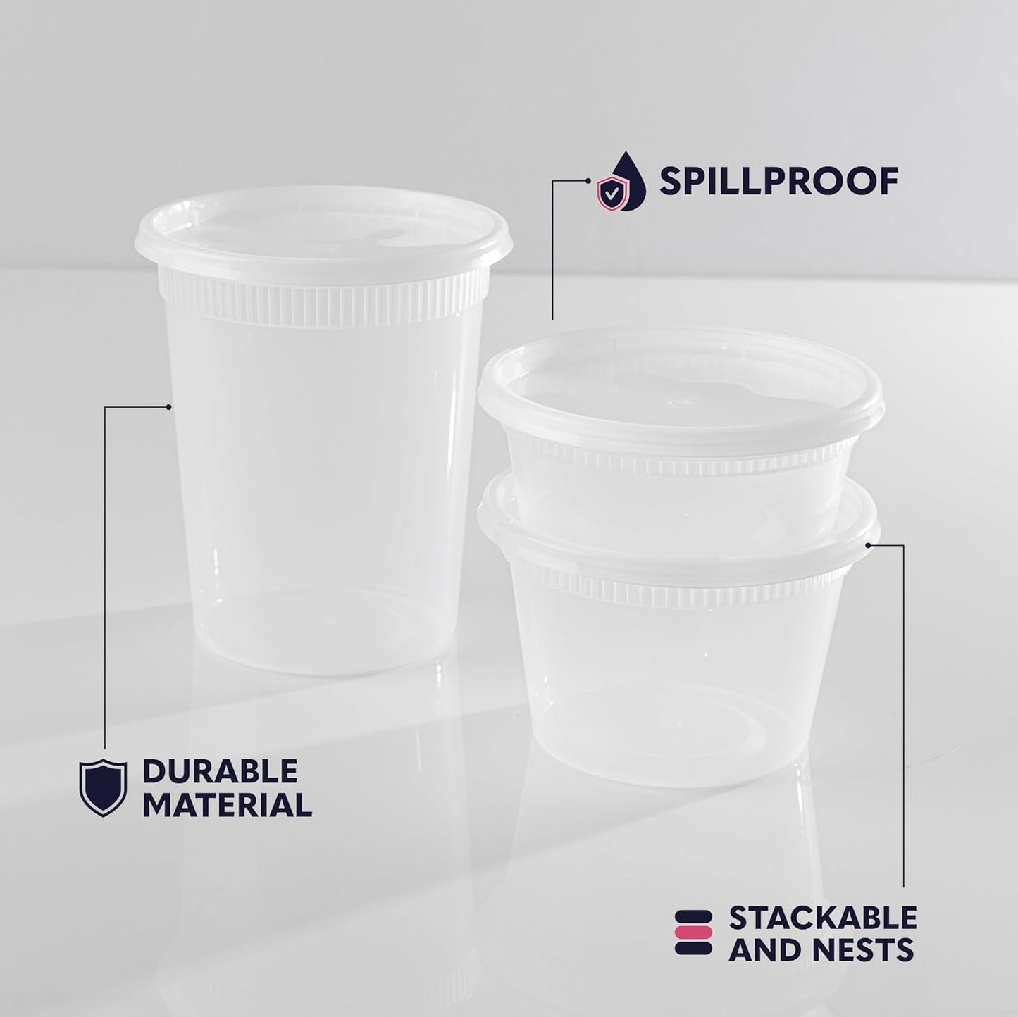 Food Storage Containers With Lids - [15 Pack] - (8, 16, & 32 Oz) - Plastic Deli Containers With Lids Variaty Pack - Soup Containers With Airtight Lids - Freezer & Dishwasher Safe
