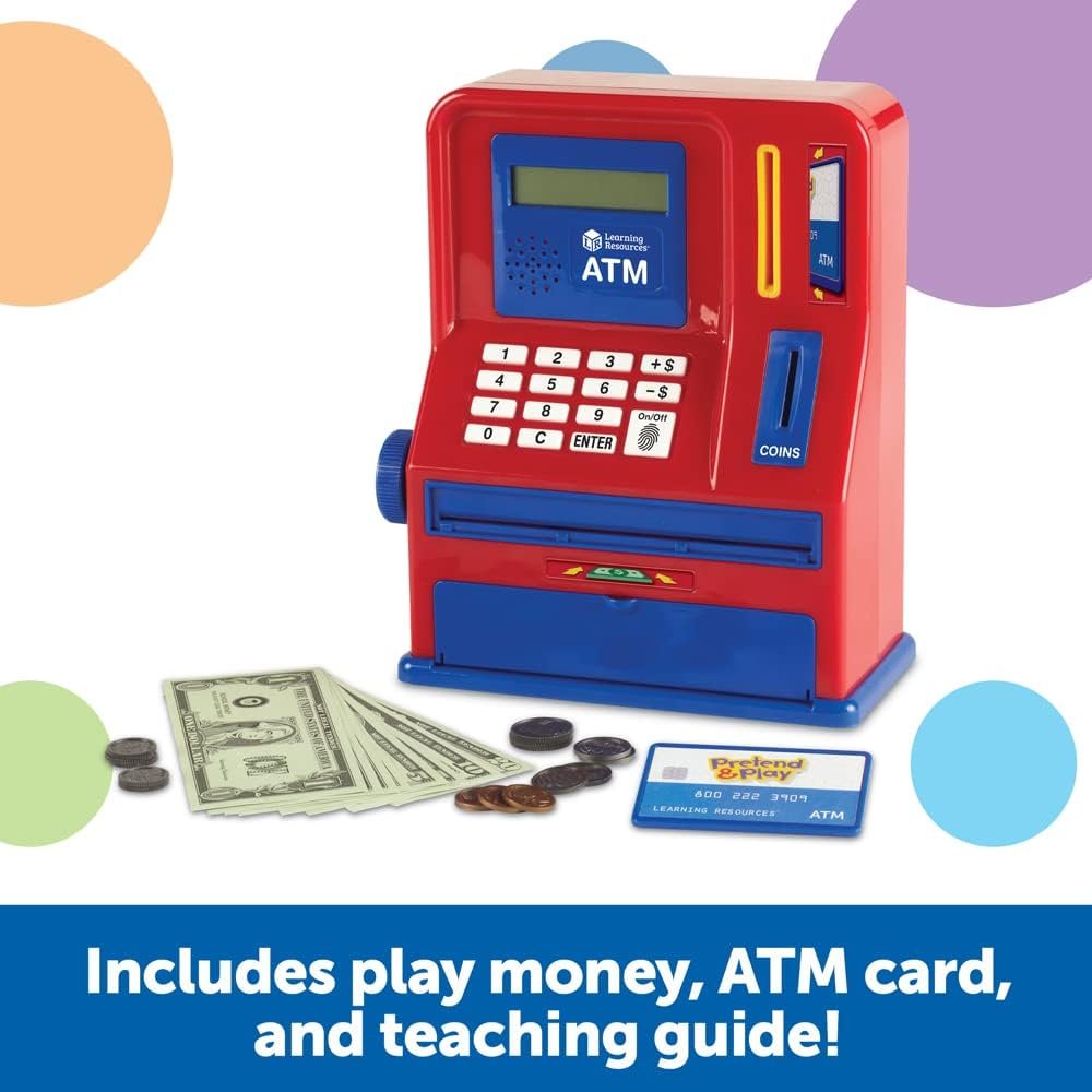 Learning Resources Teaching ATM Bank, Blue & Red, Classic Toy, 32 Pieces, Ages 3+