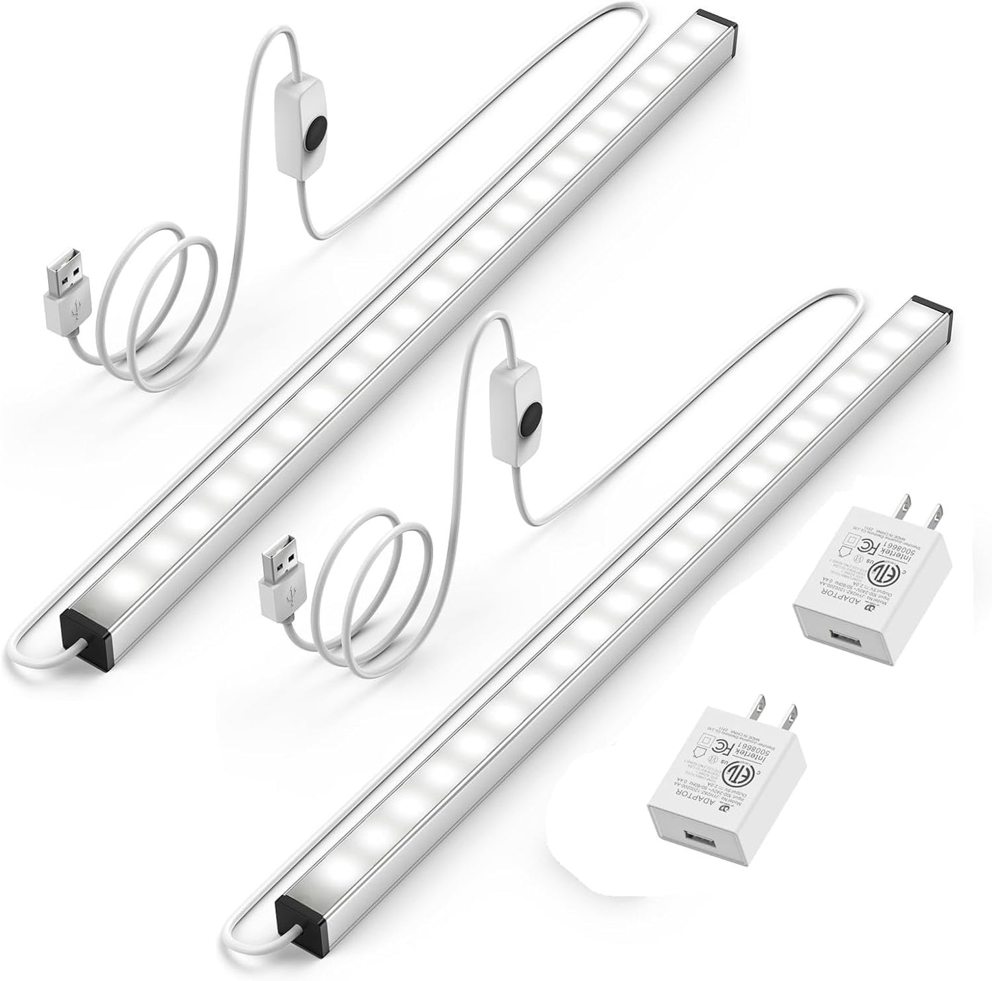 ASOKO Under Cabinet Led Lighting, 12 Inch Light Strip Bar,Daylight White 5000K Dimmable Plug in USB Light, Small Thin Led Under Counter Lighting for Kitchen/Room/Shelf/Desk/Display Case -2Pack