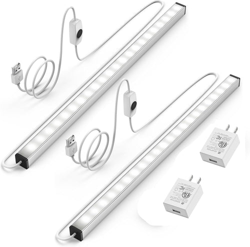 ASOKO Under Cabinet Led Lighting, 12 Inch Light Strip Bar,Daylight White 5000K Dimmable Plug in USB Light, Small Thin Led Under Counter Lighting for Kitchen/Room/Shelf/Desk/Display Case -2Pack