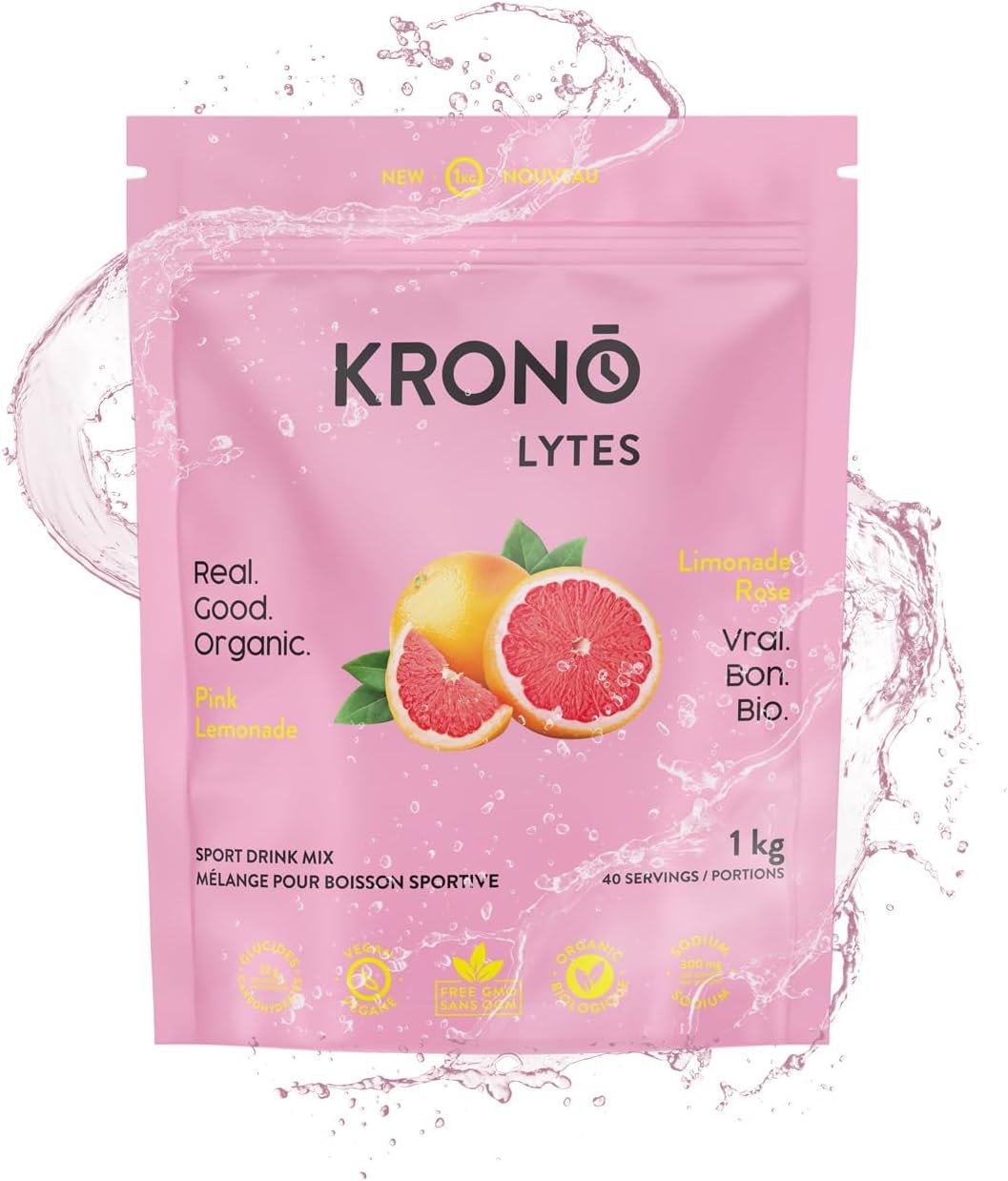 Krono Nutrition Sport Hydration drink mix – Energy & Electrolytes powder for Sports Performance - Vegan, Gluten Free, Organic – 40 servings (40 servings (1kg), Pink Lemonade)