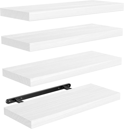 AMADA HOMEFURNISHING Floating Shelves, Paulownia Wood Wall Shelves for Bathroom/Living Room/Bedroom/Kitchen/Home Office, Natural Wood Floating Shelf for Home Storage & Organization, Set of 4, AMFS40W