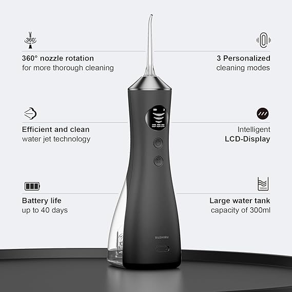 Water Dental Flosser, Protable Cordless Water Flosser with 300ML Rechargeable Travel Irrigation Cleaner, IPX7 Waterproof Electric Flossing for Teeth