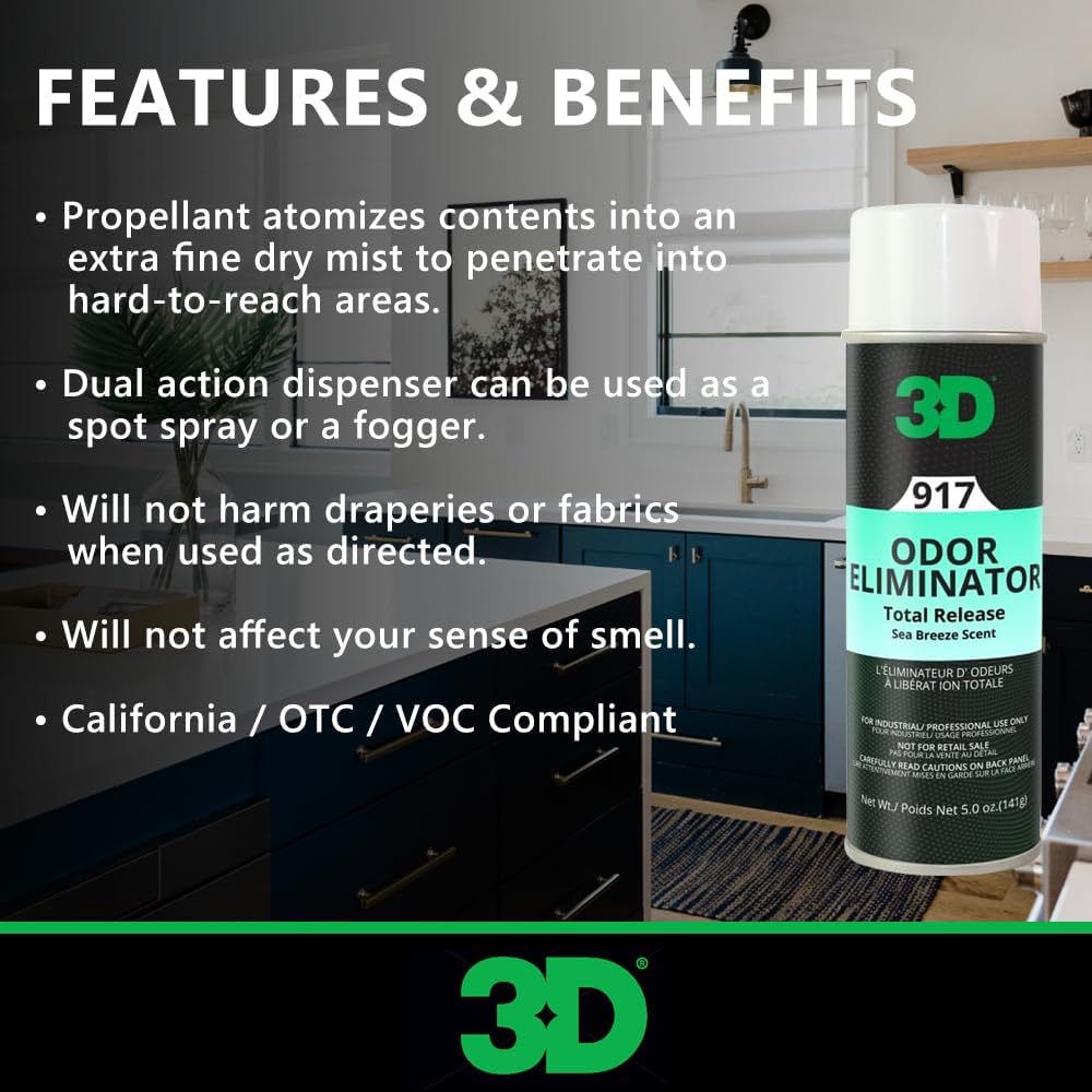3D Odor Eliminator Total Release Fogger, Powerful Air Freshener and Odor Control, Aerosol Bomb Neutralizes Unwanted Smells in Home Office RV, Sea Breeze Scent, 5 oz