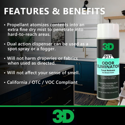 3D Odor Eliminator Total Release Fogger, Powerful Air Freshener and Odor Control, Aerosol Bomb Neutralizes Unwanted Smells in Home Office RV, Sea Breeze Scent, 5 oz