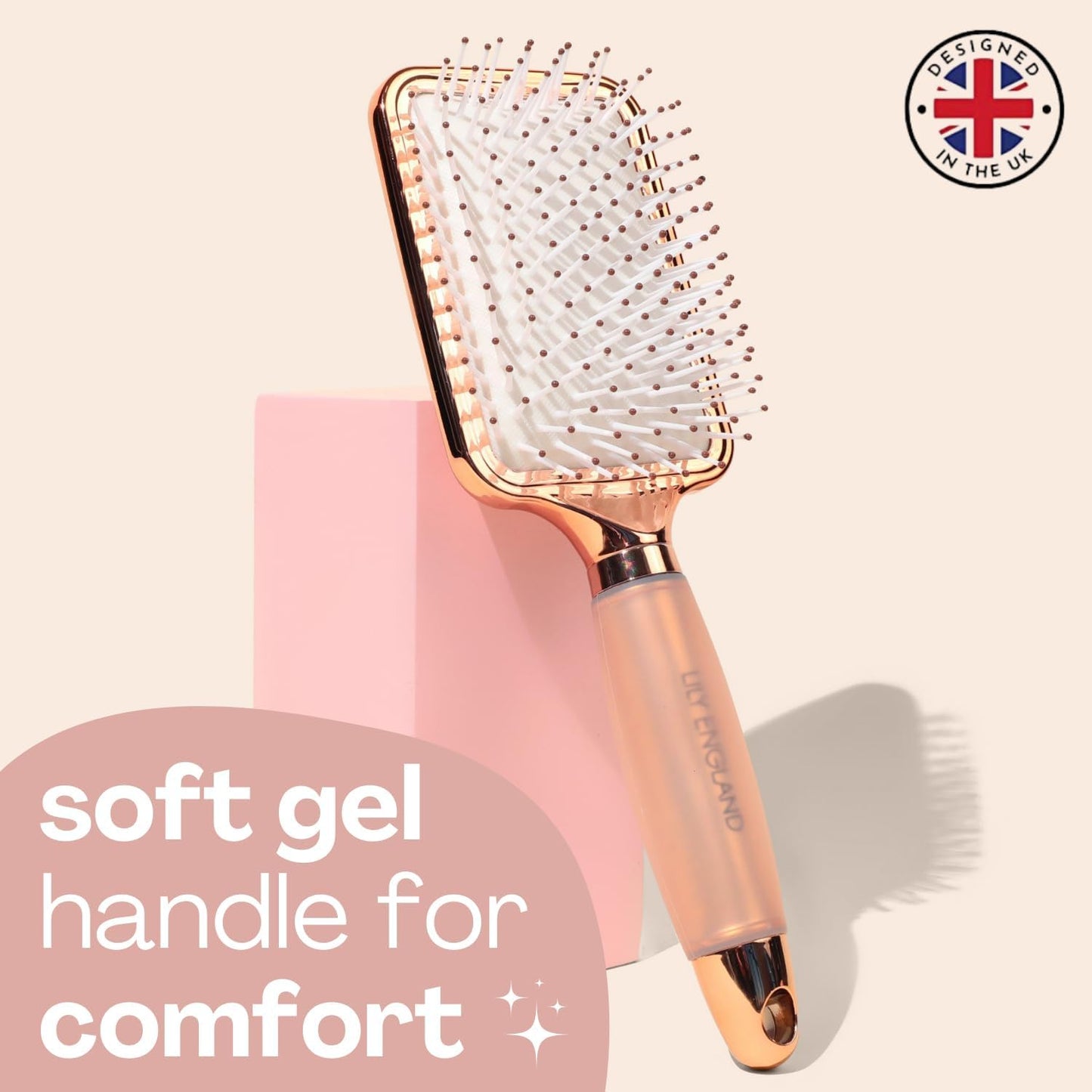 Lily England Paddle Brush Best for Detangling Straightening Hair and Blowdrying Rose Gold Hairbrush