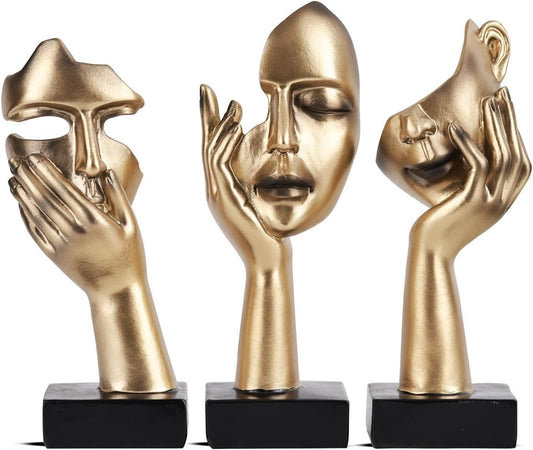 oliruim 3 Pcs Thinking Statues, Abstract Art Sculpture Black Golden Modern Home Decor Table Decoration Christmas New Year Gift (3 Pieces Gold)