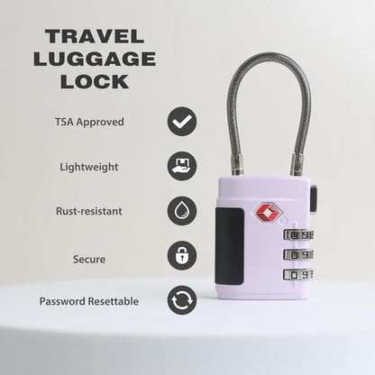 UP Security Combo TSA Locks for Luggage, Locker, Suitcase, Luggage Locks TSA Approved, Small Combination Padlock with Cable for Gym Locker, Gun Case, Backpack Bag Zipper, Storage Box, Travel Safe