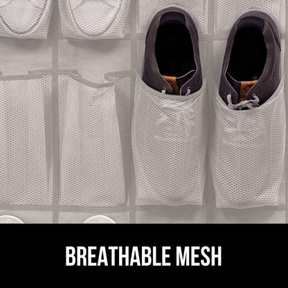 GORILLA GRIP Breathable Mesh Large 24 Pocket Shoe Organizer, Holds Up to 40 Pounds, Sturdy Hooks, Space Saving, Over Door, Storage Rack Hangs on Closets for Shoes, Sneakers or Home Accessories, Linen